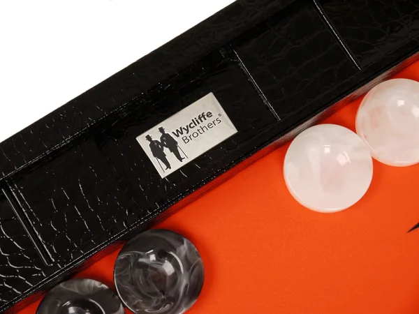 Wycliffe Brothers® 21-inch Tournament Backgammon Set - Black Croco Case with Orange Field - Gen III - Image 6