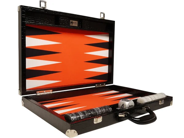 Wycliffe Brothers® 21-inch Tournament Backgammon Set - Black Croco Case with Orange Field - Gen III - Image 2