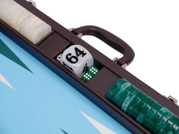 Wycliffe Brothers® 21-inch Tournament Backgammon Set - Brown Case with Light Blue Field - Masters Edition - Image 4