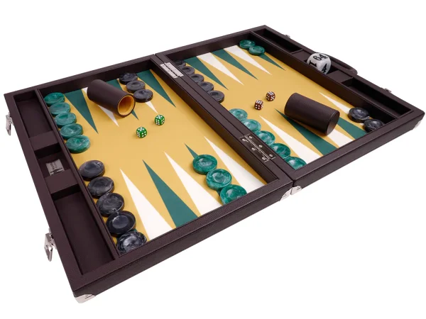 Wycliffe Brothers® 21-inch Tournament Backgammon Set - Brown Case with Mustard Field - Masters Edition - Image 5