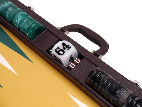 Wycliffe Brothers® 21-inch Tournament Backgammon Set - Brown Case with Mustard Field - Masters Edition - Image 4