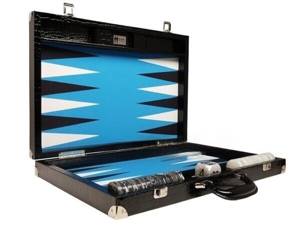 Wycliffe Brothers® 21-inch Tournament Backgammon Set - Black Croco Case with Blue Field - Gen III - Image 2