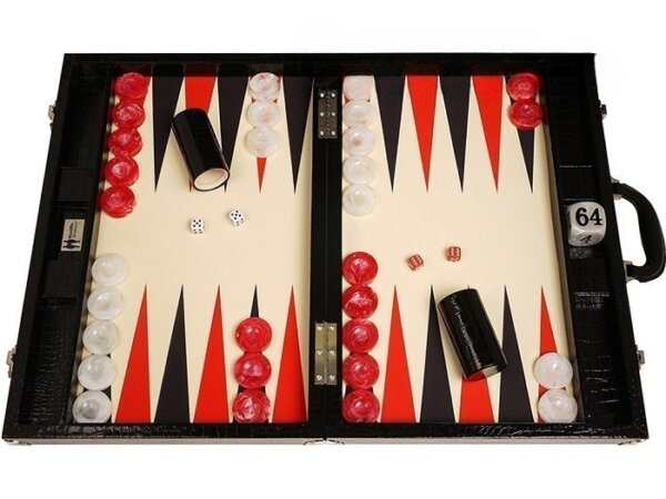 Wycliffe Brothers® 21-inch Tournament Backgammon Set - Black Croco Case with Cream Field - Gen III
