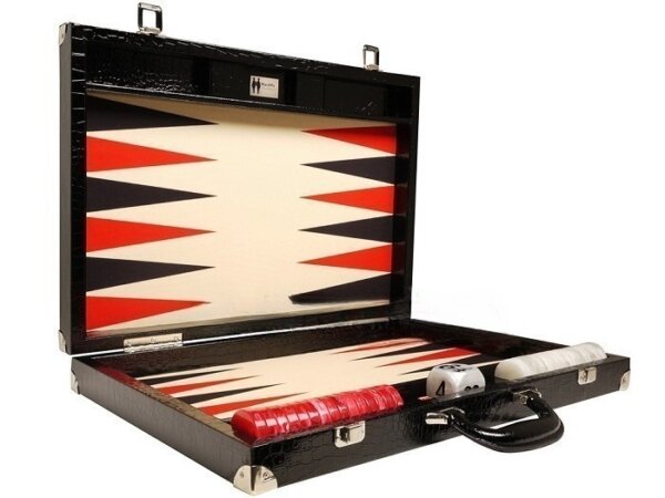Wycliffe Brothers® 21-inch Tournament Backgammon Set - Black Croco Case with Cream Field - Gen III - Image 2