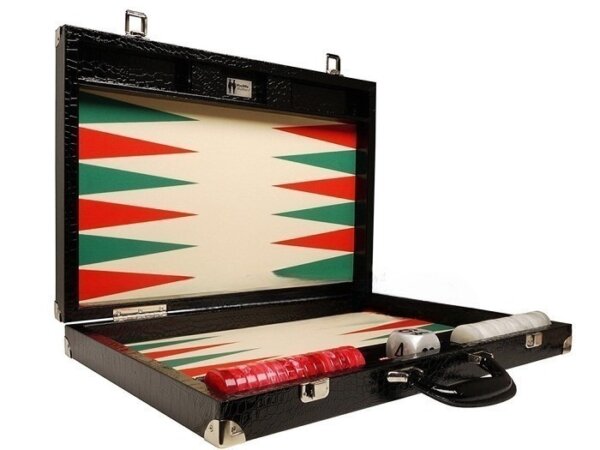 Wycliffe Brothers® 21-inch Tournament Backgammon Set - Black Croco Case with Cream Field (Green Points) - Gen III - Image 2
