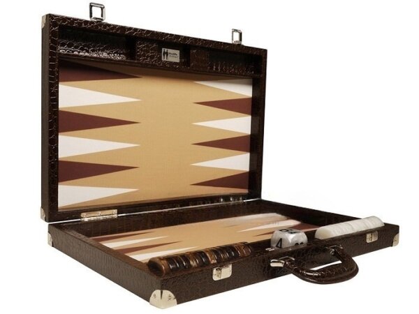 Wycliffe Brothers® 21-inch Tournament Backgammon Set - Brown Croco Case with Beige Field - Gen III - Image 2