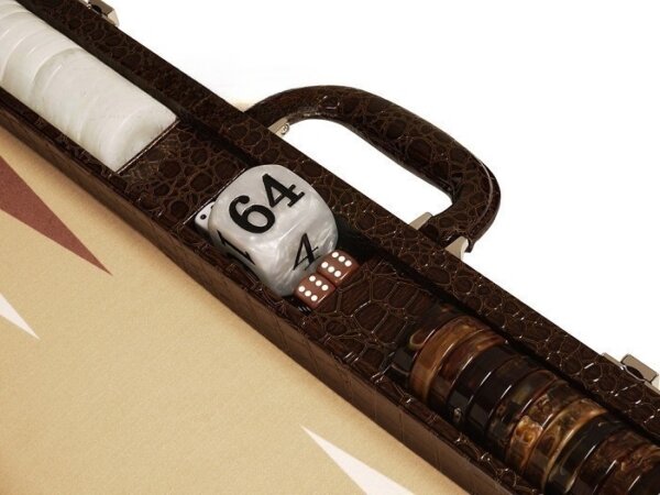 Wycliffe Brothers® 21-inch Tournament Backgammon Set - Brown Croco Case with Beige Field - Gen III - Image 4