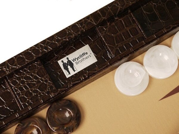 Wycliffe Brothers® 21-inch Tournament Backgammon Set - Brown Croco Case with Beige Field - Gen III - Image 5