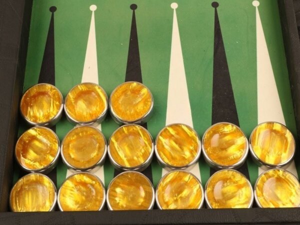 Chrome Rimmed Fingerdish Backgammon Checkers - Yellow - ArtGammon