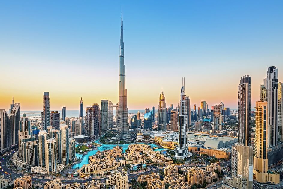 Dubai downtown, amazing city center skyline with luxury skyscrap