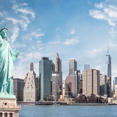 The statue of Liberty, Landmarks of New York City with Manhattan